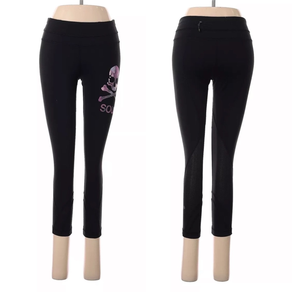 Lululemon x SoulCycle Run Inspire II Black Leggings - Size 2 - Purple Skull
